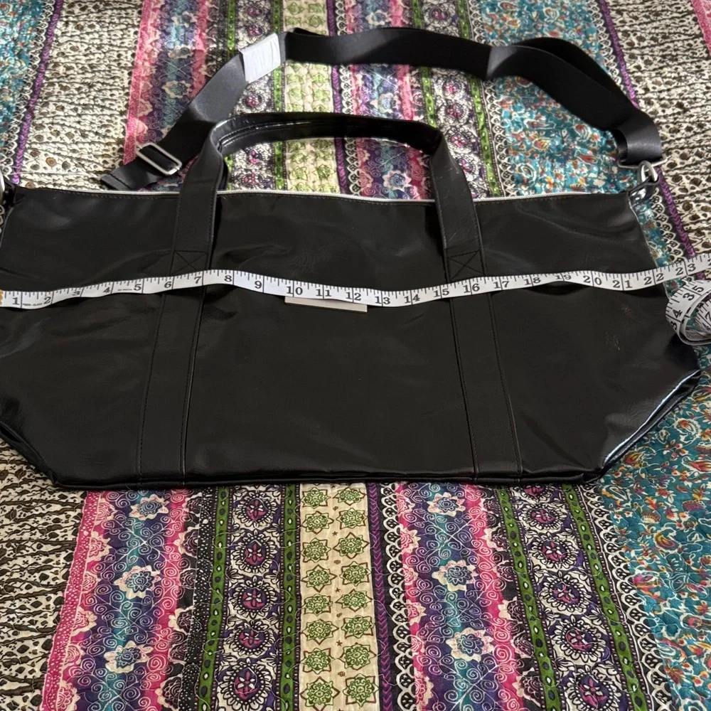 John Varvatos Black Glossy Faux Leather Duffel